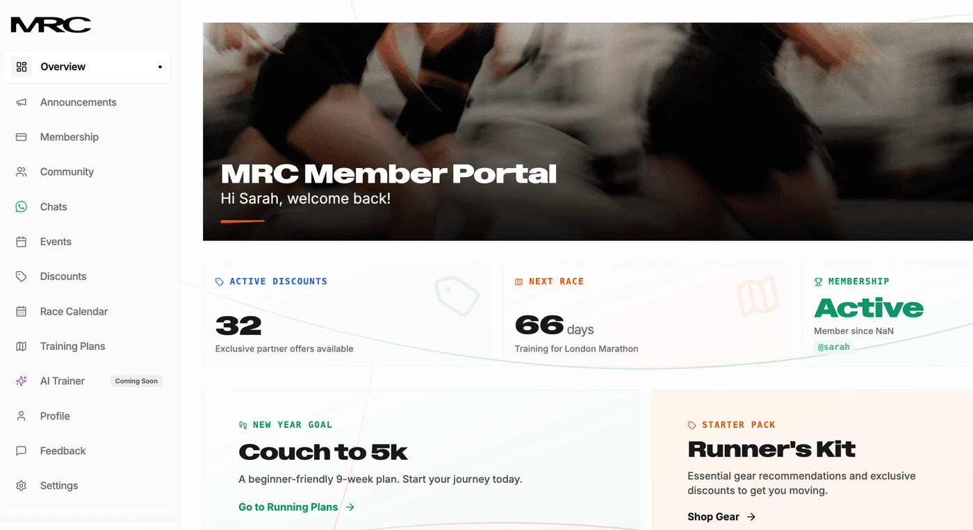 MRC Member Portal dashboard preview