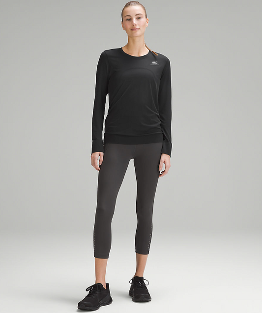 Lululemon Swiftly Relaxed Long Sleeve in Black with our MRC Logo - Front